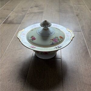 Vintage Noritake Sugar Bowl with Floral Motif and Gold Trim - White